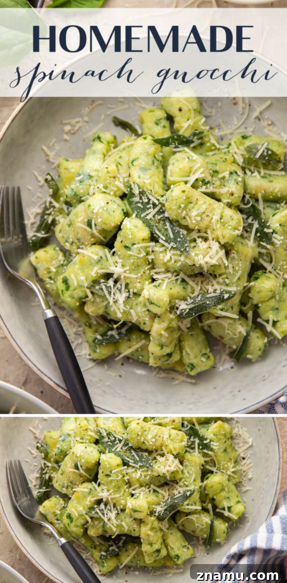 Pillowy Spinach Gnocchi Bliss 7 Light and fluffy homemade spinach gnocchi is packed with vibrant fresh spinach and tossed in a sage browned butter and lots of fresh Parmesan.