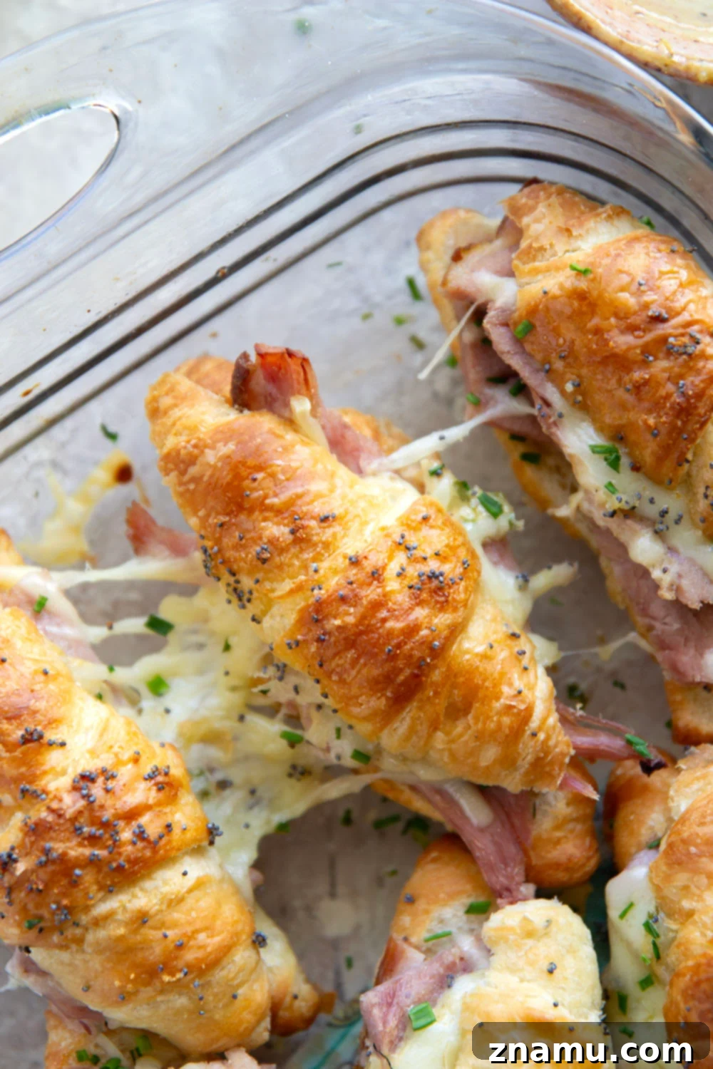 Melted Gruyere Ham Croissant Sliders 5 Ingredients laid out on a table for Gruyere Ham and Cheese Croissant Sliders preparation.