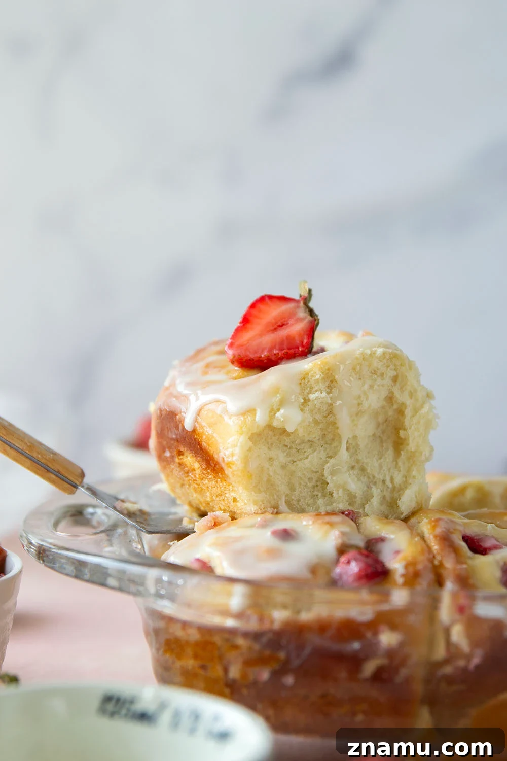Strawberry Rhubarb Sweet Rolls with Cream Cheese Glaze 5 Melt-in-your-mouth fluffy sweet rolls are stuffed with a sweet and tangy rhubarb strawberry filling for the ultimate twist on strawberry sweet rolls!