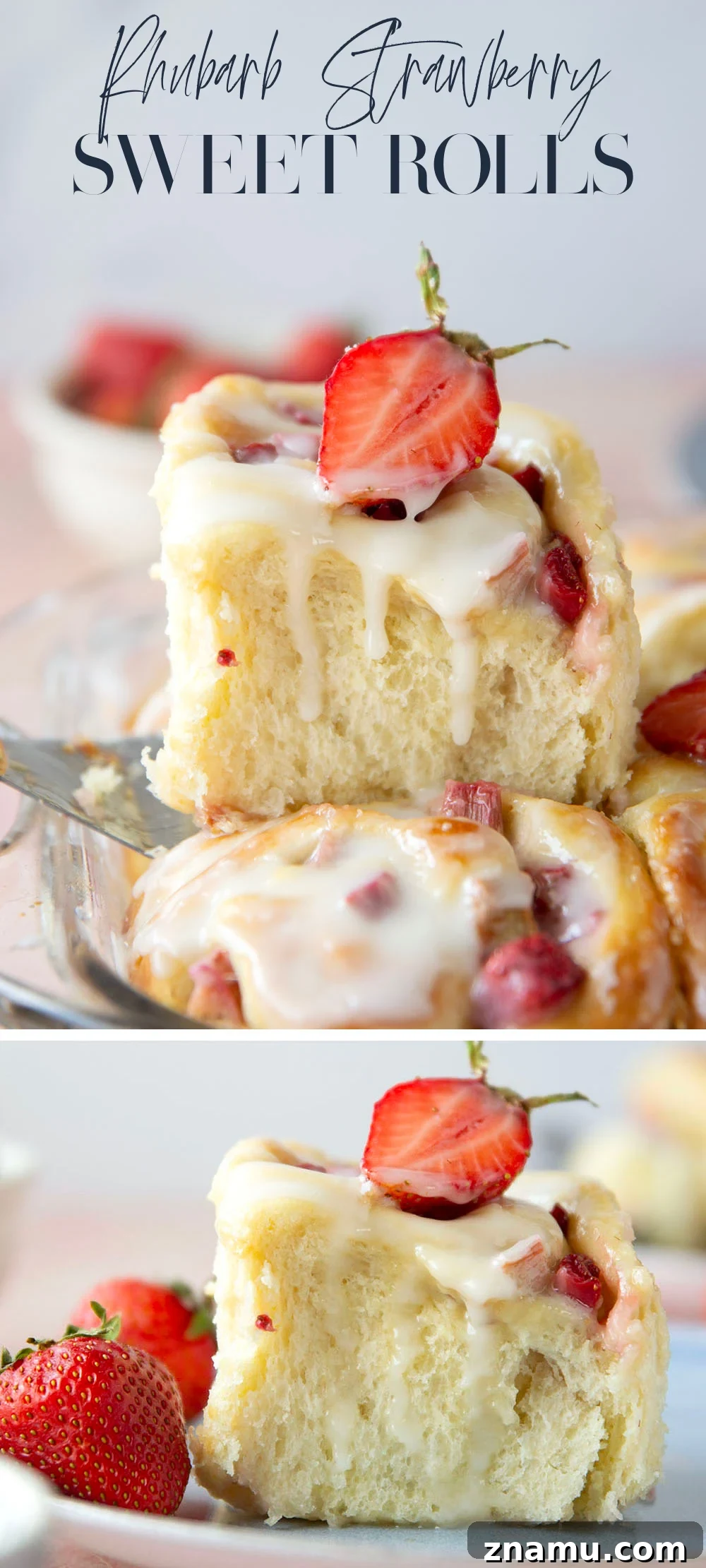 Strawberry Rhubarb Sweet Rolls with Cream Cheese Glaze 7 Melt-in-your-mouth fluffy sweet rolls are stuffed with a sweet and tangy rhubarb strawberry filling for the ultimate twist on strawberry sweet rolls!