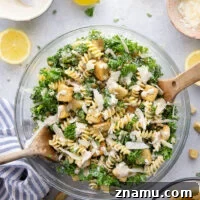 Creamy Lemon Kale Caesar Pasta Salad Recipe 8 Packed with tender chopped kale, pasta, and all the caesar salad works including a homemade lemon caesar dressing, this kale caesar pasta salad will soon be a cookout staple for the summer.