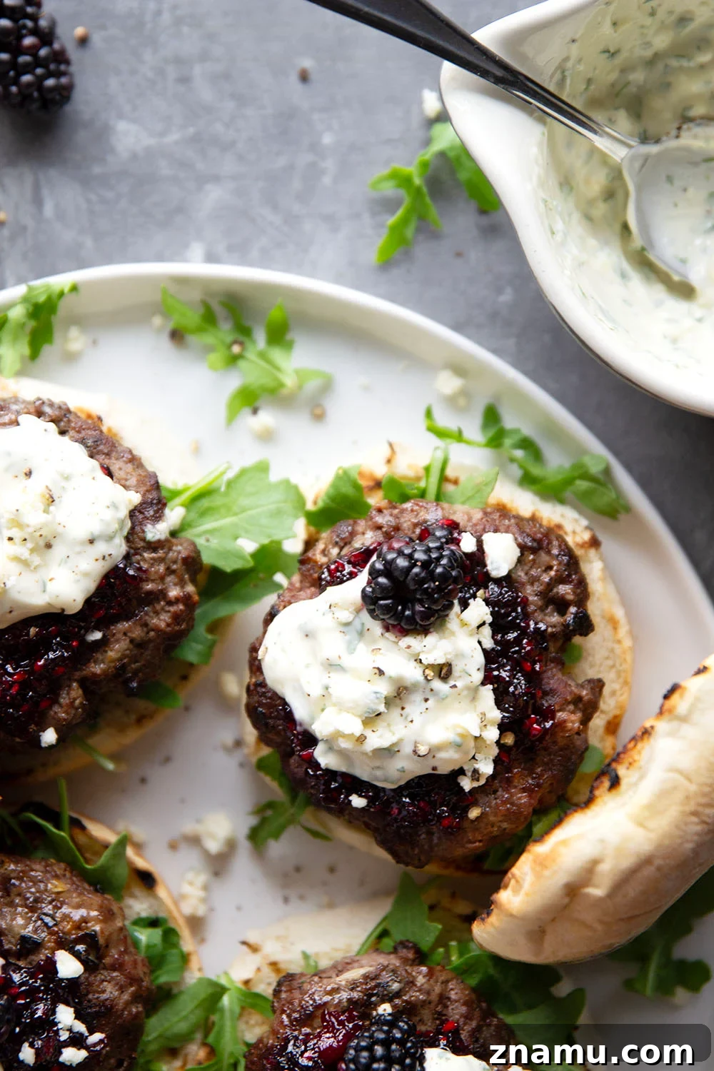 Blackberry and Blue Cheese Burger Recipe for Gourmet Flavor 3 Sweet, jammy homemade blackberry compote and sharp blue cheese are the perfect flavor contrast in this flavorful blackberry blue cheese burger!