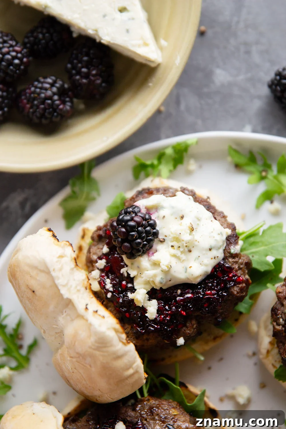 Blackberry and Blue Cheese Burger Recipe for Gourmet Flavor 5 Sweet, jammy homemade blackberry compote and sharp blue cheese are the perfect flavor contrast in this flavorful blackberry blue cheese burger!
