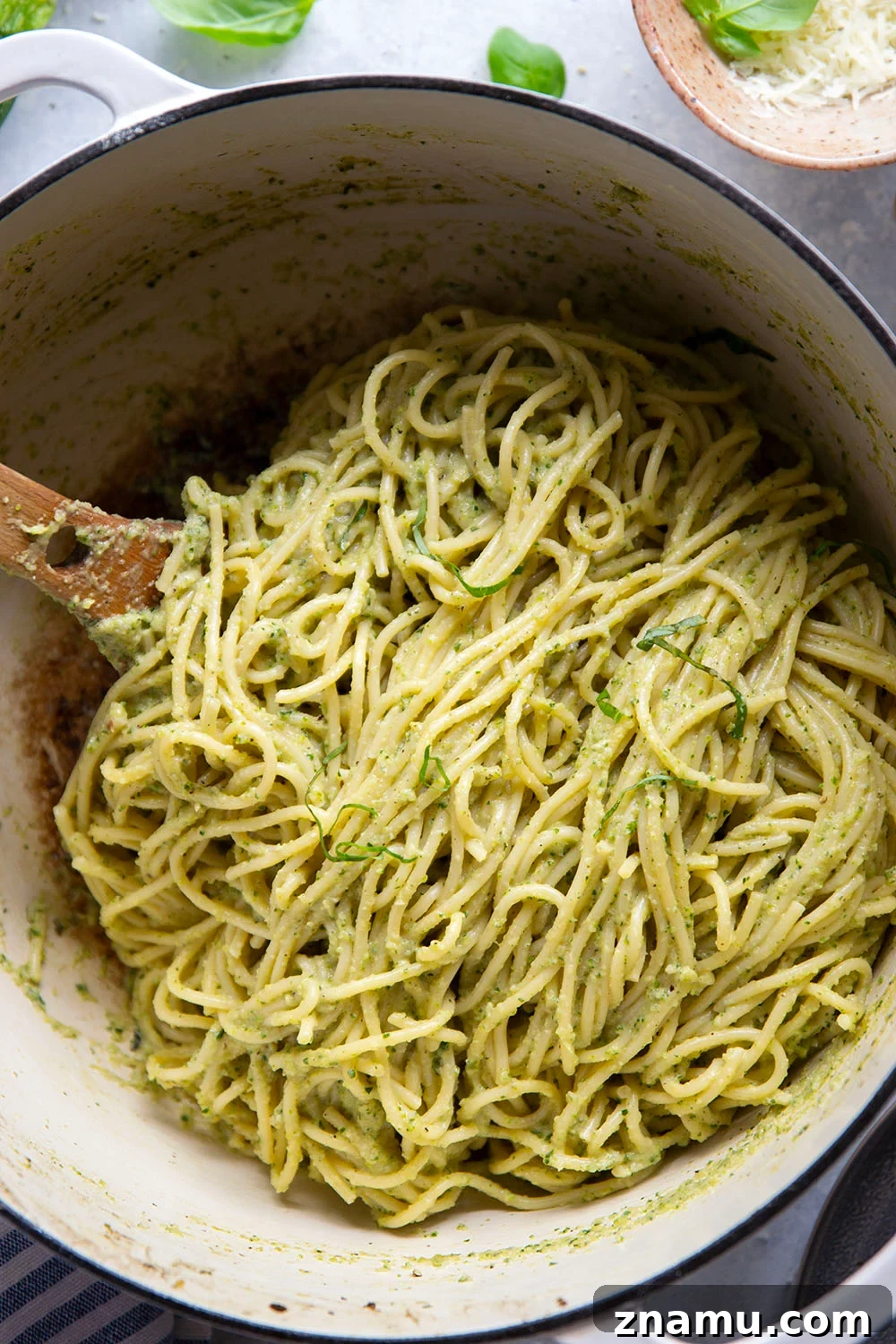 Sauteed zucchini blended into a creamy sauce with fresh basil and Parmesan for creamy zucchini pasta.