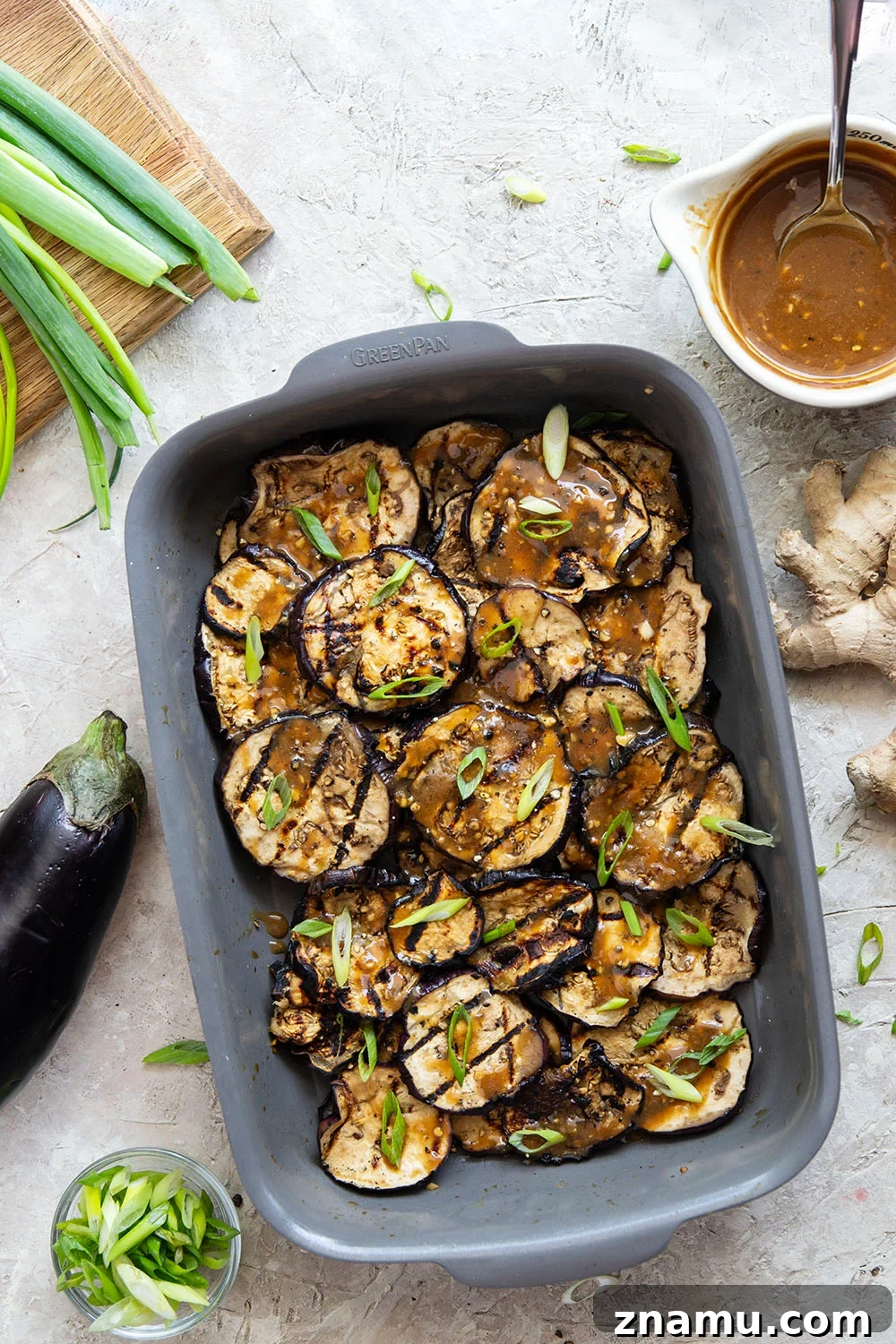 Grilled Eggplant with Miso Glaze 4 Grilled until crispy and drizzled in a flavorful miso ginger sauce, this miso grilled eggplant is the perfect way to use an abundance of eggplant and goes well with any Asian-inspired meal.