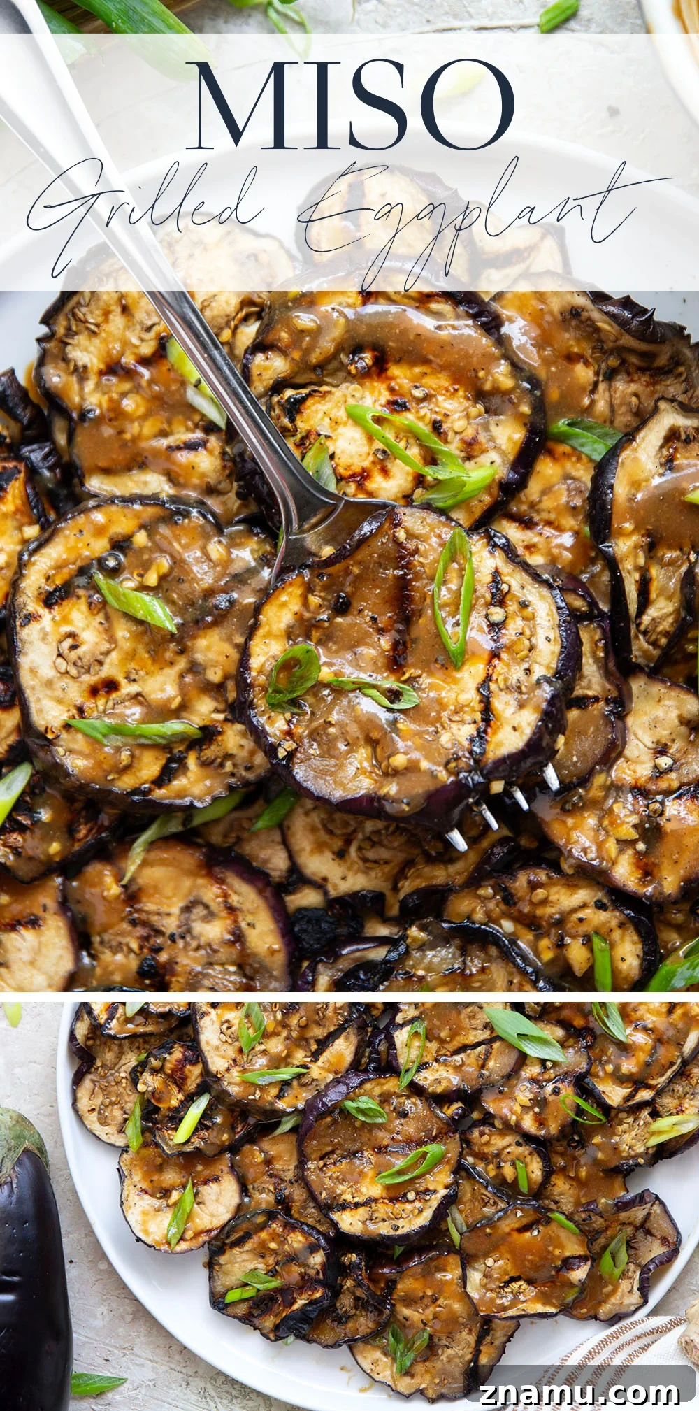 Grilled Eggplant with Miso Glaze 7 Grilled until crispy and drizzled in a flavorful miso ginger sauce, this miso grilled eggplant is the perfect way to use an abundance of eggplant and goes well with any Asian-inspired meal.