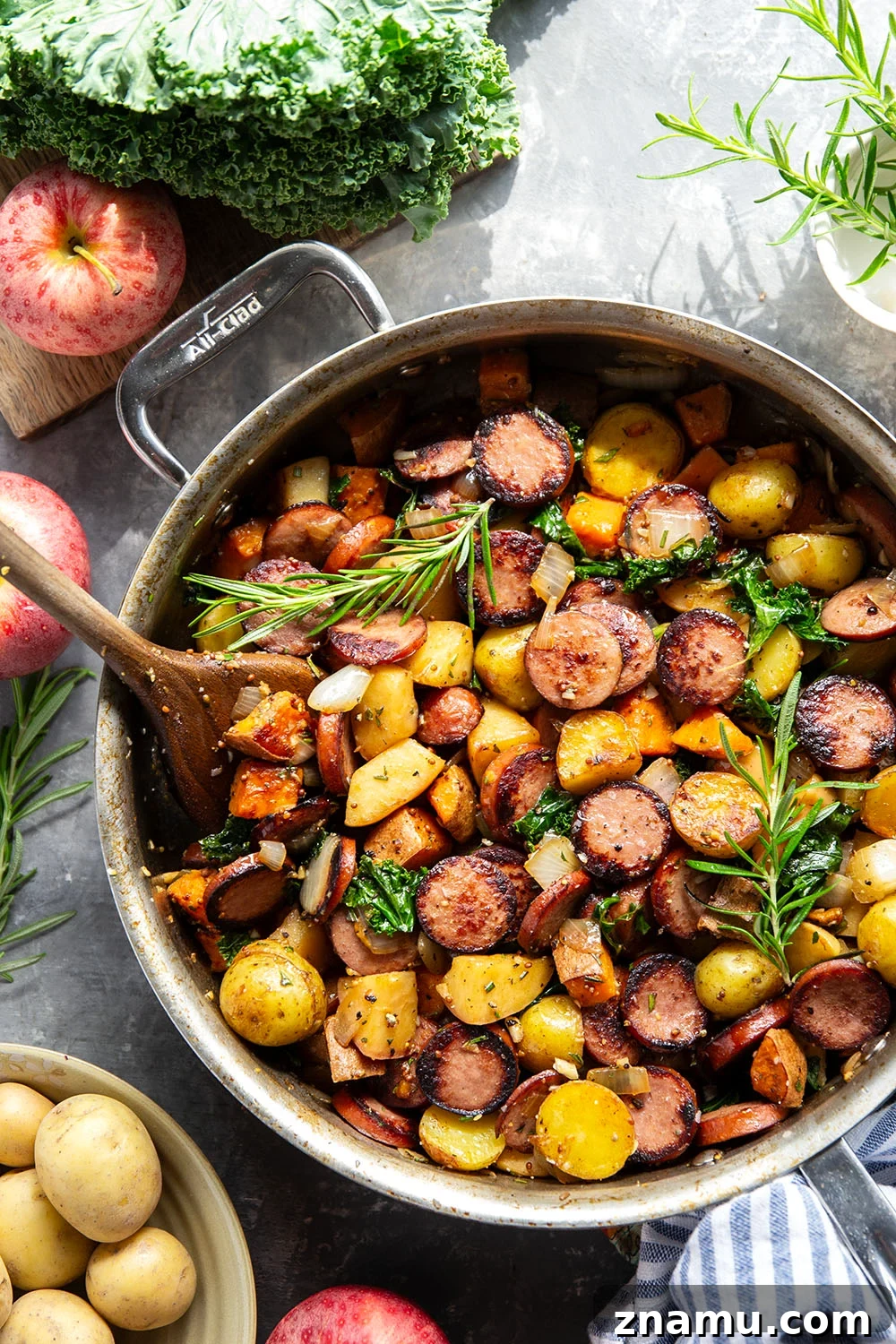 One-Pan Autumn Sausage and Roasted Vegetable Skillet 2 Packed with juicy sausage slices and tons of tender fall vegetables, this sausage vegetable skillet cooks up all in one skillet and is packed with flavor!