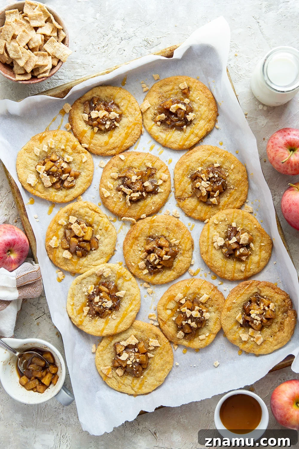 Caramel Apple Pie Cookies: Soft, Chewy Fall Treats 4 Tray of caramel apple pie cookies cooling on a rack