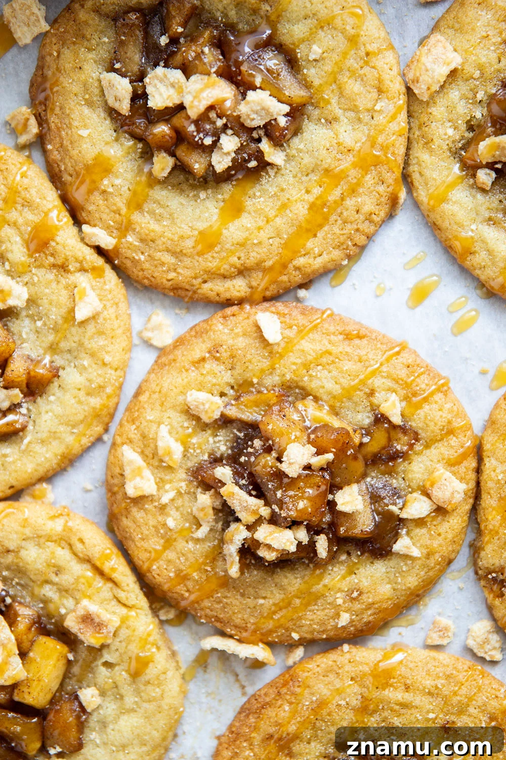 Caramel Apple Pie Cookies: Soft, Chewy Fall Treats 5 Plate of caramel apple pie cookies garnished with cereal crumbs